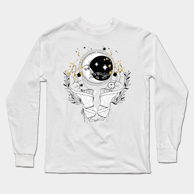 Boho Moon Art Long Sleeve T-Shirt by BWXshirts